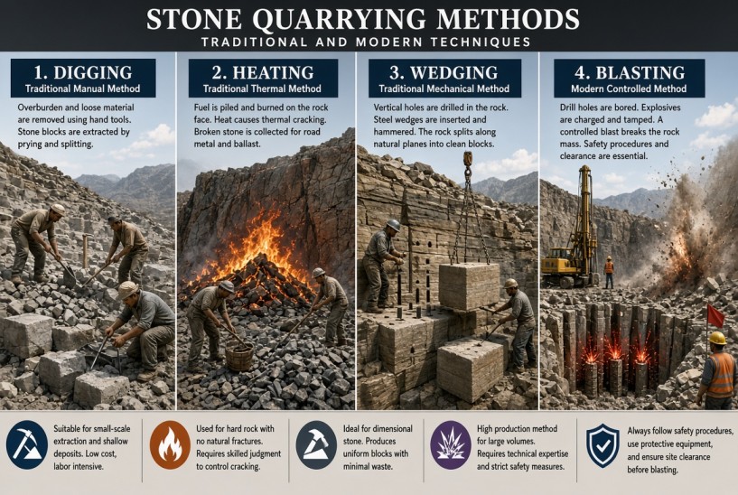 Stone as a building material showing different types of construction stone